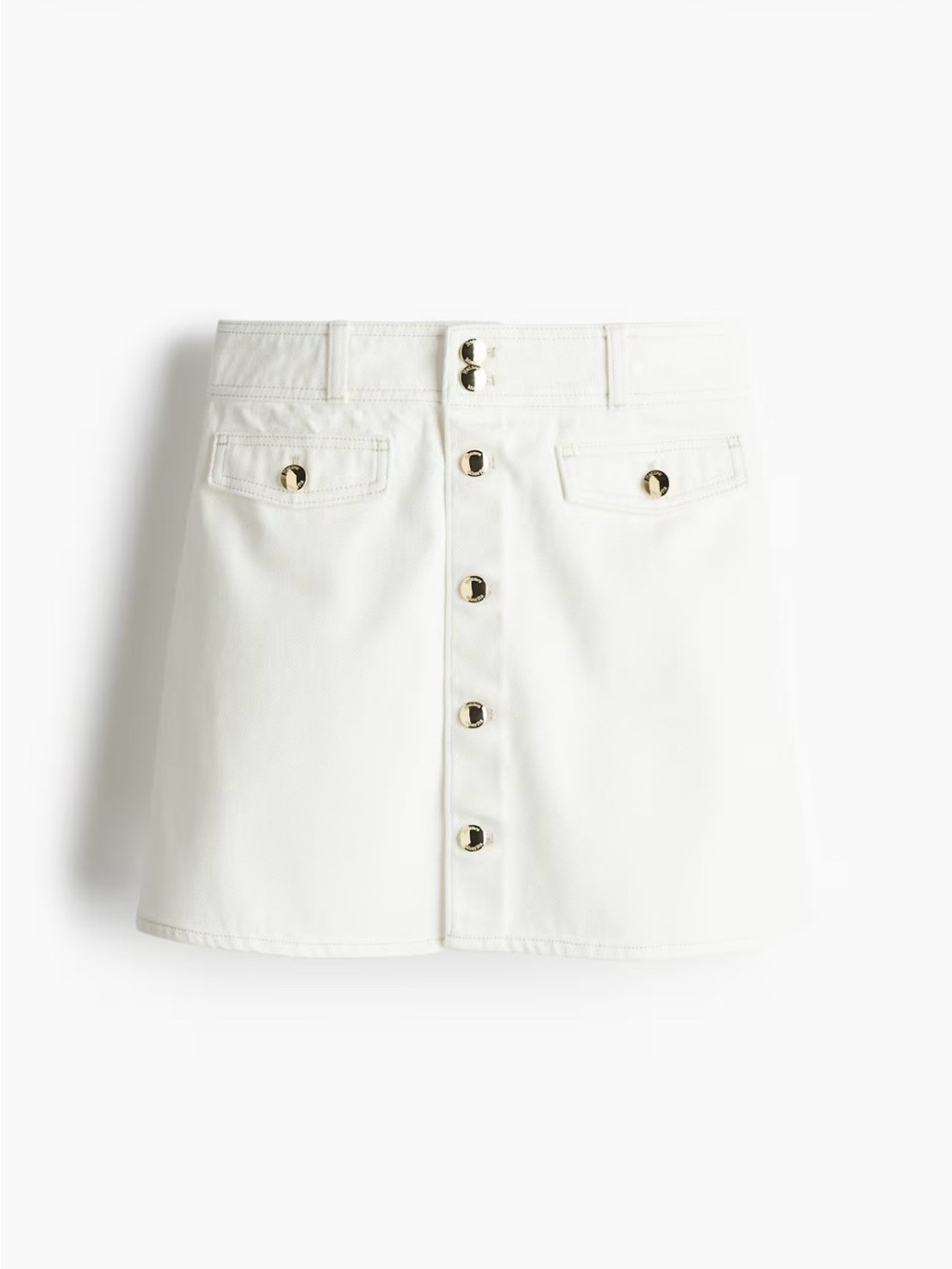 H&M Ivory Denim Mini Skirt with Gold Buttons